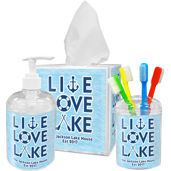 Custom Live Love Lake Acrylic Bathroom Accessories Set w/ Name or Text