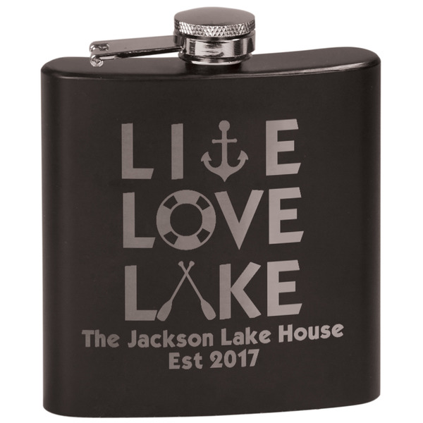 Custom Live Love Lake Black Flask Set (Personalized)