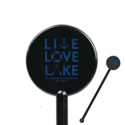 Live Love Lake 5.5" Round Plastic Stir Sticks - Black - Single Sided (Personalized)