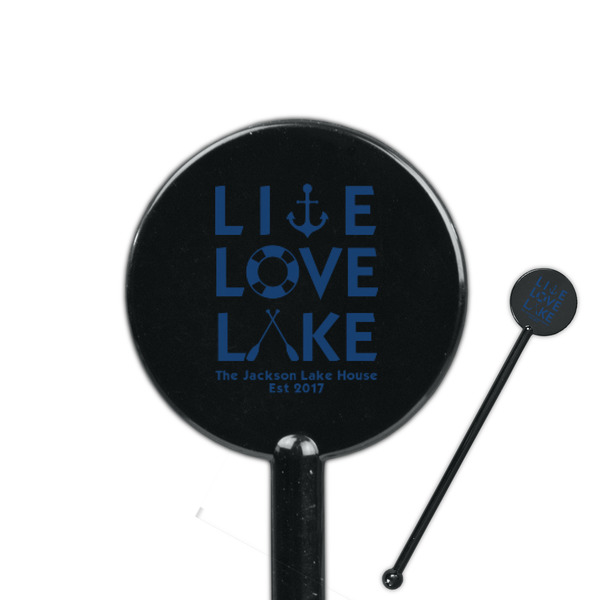 Custom Live Love Lake 5.5" Round Plastic Stir Sticks - Black - Double Sided (Personalized)
