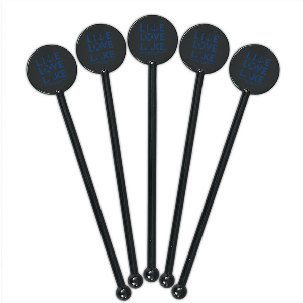 Live Love Lake Black Plastic 5.5" Stir Stick - Round - Fan View
