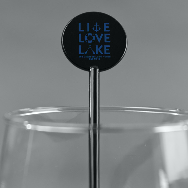 Live Love Lake Black Plastic 5.5" Stir Stick - Round - Main