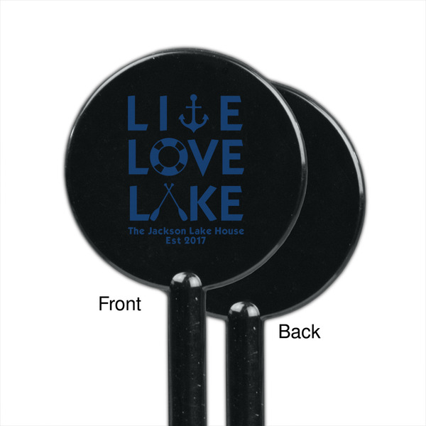 Live Love Lake Black Plastic 5.5" Stir Stick - Single Sided - Round - Front & Back