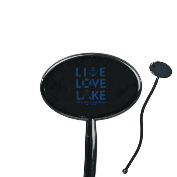 Custom Live Love Lake 7" Oval Plastic Stir Sticks - Black - Double Sided (Personalized)
