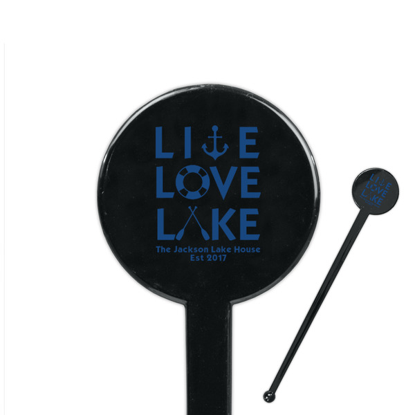 Custom Live Love Lake 7" Round Plastic Stir Sticks - Black - Single Sided (Personalized)