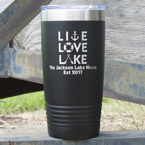 Custom Live Love Lake 20 oz Stainless Steel Tumbler - Black - Double Sided (Personalized)