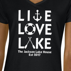 Live Love Lake Women's V-Neck T-Shirt - Black (Personalized)