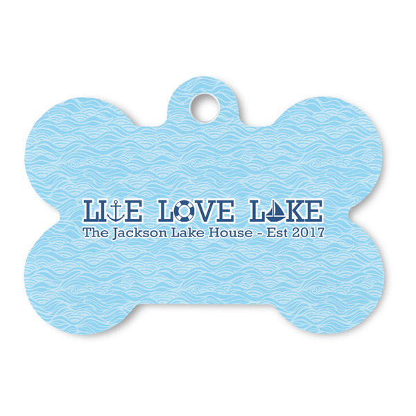 Custom Live Love Lake Bone Shaped Dog ID Tag (Personalized)