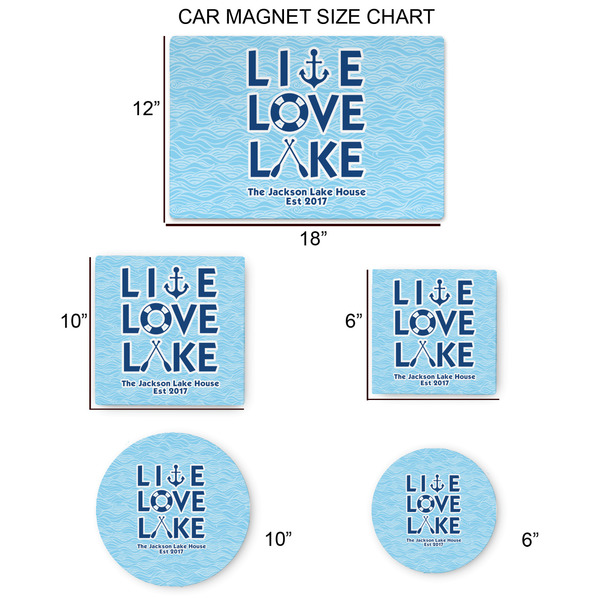 Live Love Lake Car Magnets - SIZE CHART