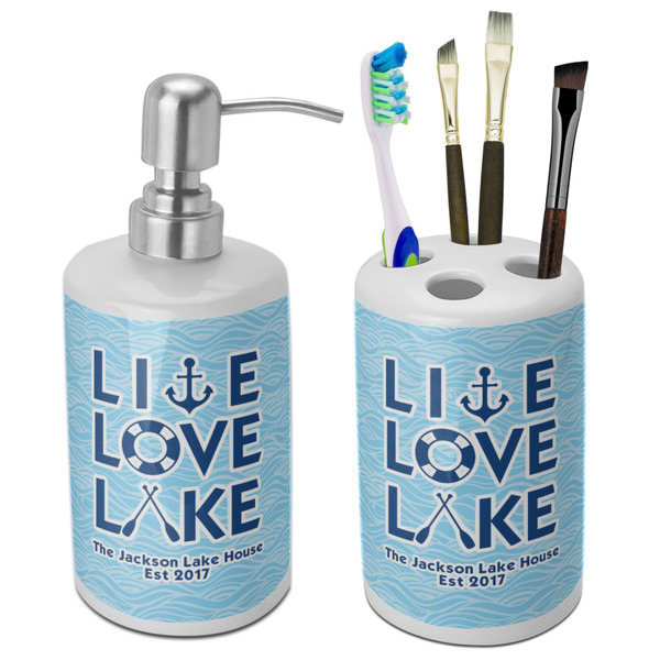 Custom Live Love Lake Ceramic Bathroom Accessories Set (Personalized)