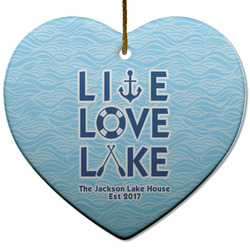 Live Love Lake Heart Ceramic Ornament w/ Name or Text
