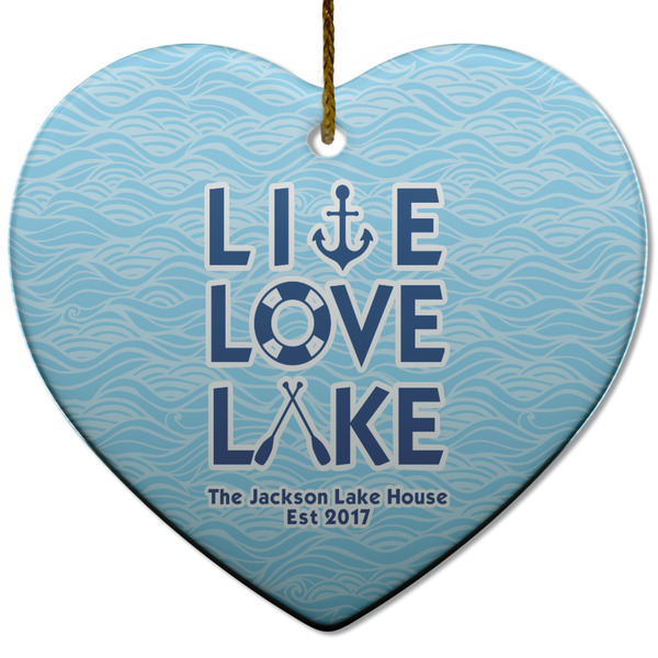 Custom Live Love Lake Heart Ceramic Ornament w/ Name or Text