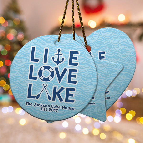 Custom Live Love Lake Ceramic Ornament w/ Name or Text