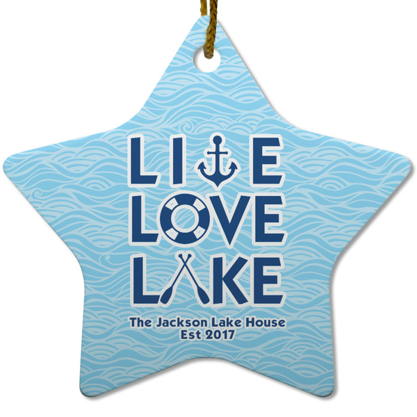 Live Love Lake Ceramic Flat Ornament - Star (Front)