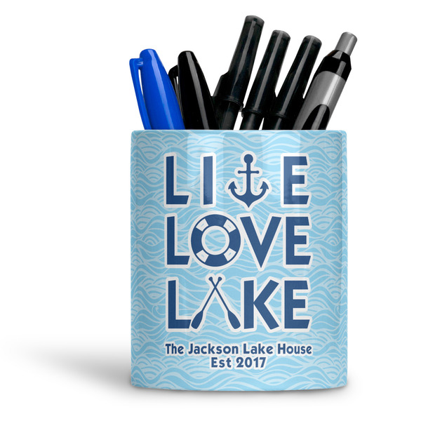 Custom Live Love Lake Ceramic Pen Holder