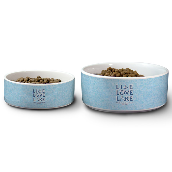 Live Love Lake Ceramic Dog Bowls - Size Comparison