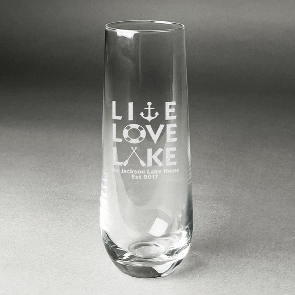 Custom Live Love Lake Champagne Flute - Stemless Engraved - Single (Personalized)