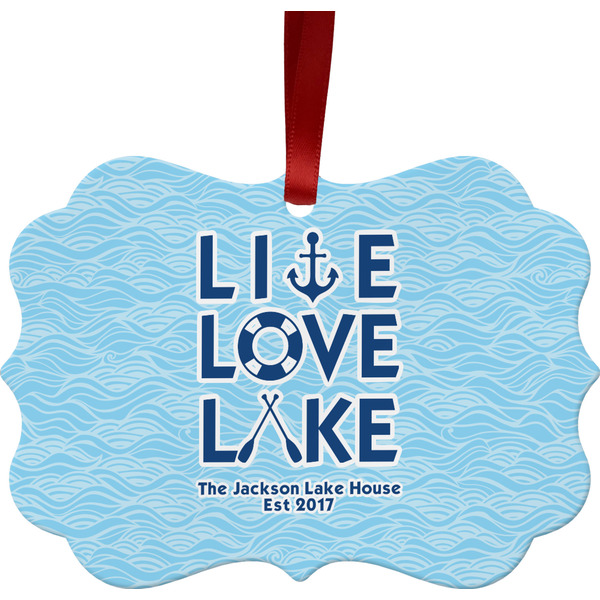 Custom Live Love Lake Metal Frame Ornament - Double Sided w/ Name or Text