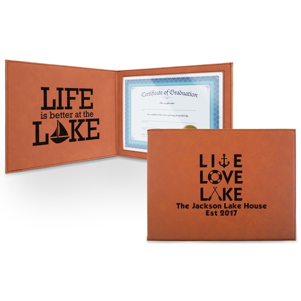 Custom Live Love Lake Leatherette Certificate Holder - Front and Inside (Personalized)