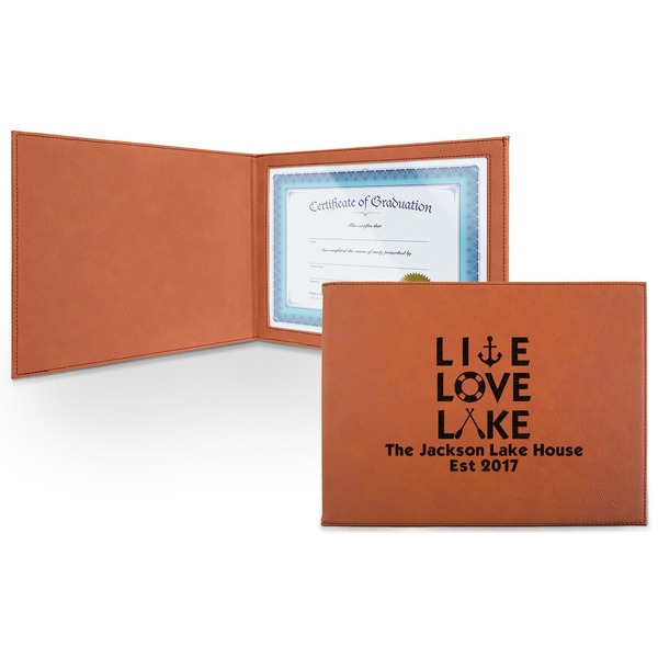 Custom Live Love Lake Leatherette Certificate Holder - Front (Personalized)