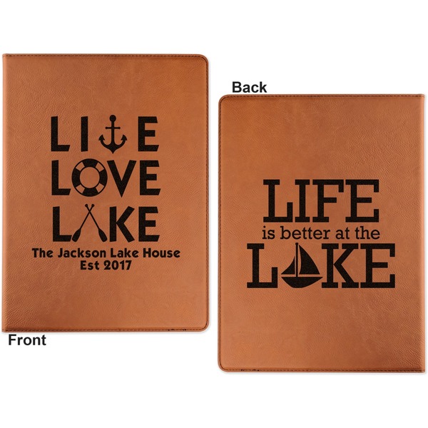 Live Love Lake Cognac Leatherette Portfolios with Notepad - Large - Double Sided - Apvl