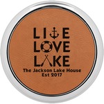 Live Love Lake Leatherette Round Coaster w/ Silver Edge (Personalized)