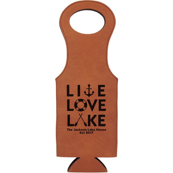 Custom Live Love Lake Leatherette Wine Tote - Double Sided (Personalized)