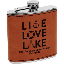 Live Love Lake Leatherette Wrapped Stainless Steel Flask (Personalized)