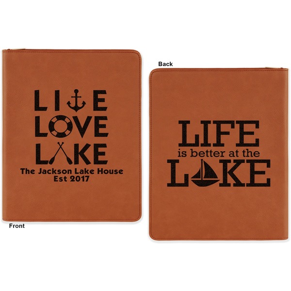 Lake House Quotes and Sayings Cognac Leatherette Zipper Portfolios with Notepad - Double Sided - Apvl