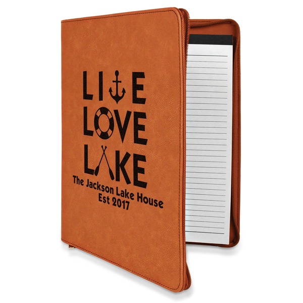 Custom Live Love Lake Leatherette Zipper Portfolio with Notepad - Double Sided (Personalized)