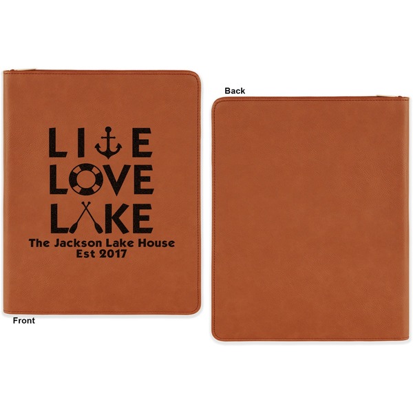 Lake House Quotes and Sayings Cognac Leatherette Zipper Portfolios with Notepad - Single Sided - Apvl