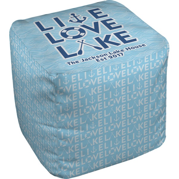 Custom Live Love Lake Cube Pouf Ottoman - 13" (Personalized)