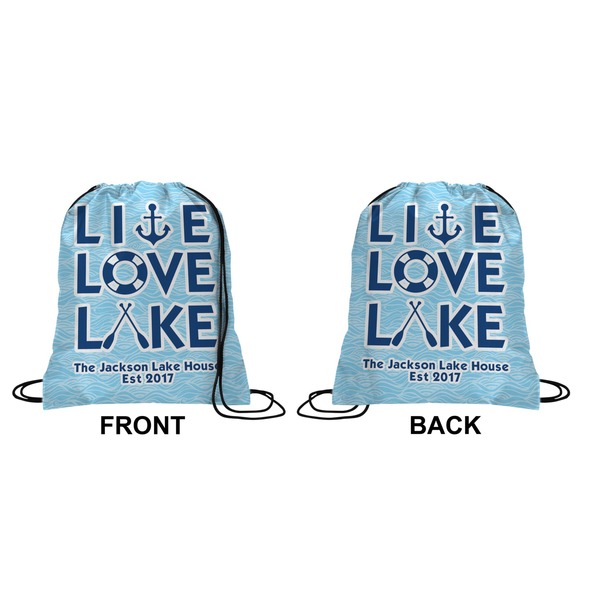 Live Love Lake Drawstring Backpack Front & Back Medium