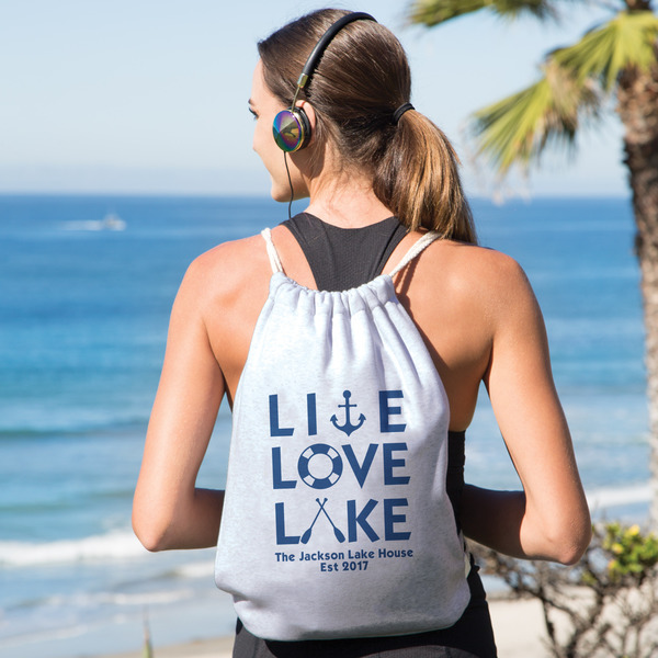 Live Love Lake Drawstring Backpacks - Sweatshirt Fleece - Double Sided - LIFESTYLE