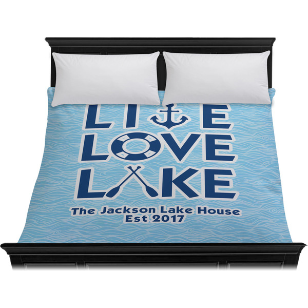 Live Love Lake Duvet Cover - King - On Bed - No Prop