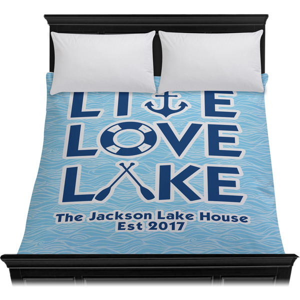 Live Love Lake Duvet Cover - Queen - On Bed - No Prop