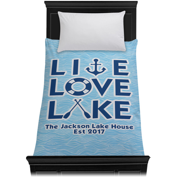 Live Love Lake Duvet Cover - Twin - On Bed - No Prop