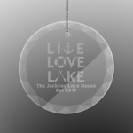 Live Love Lake Engraved Glass Ornament - Round (Personalized)