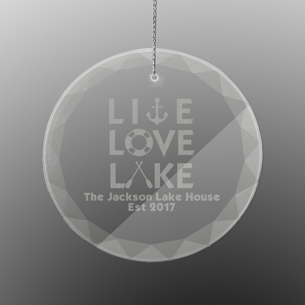 Custom Live Love Lake Engraved Glass Ornament - Round (Personalized)