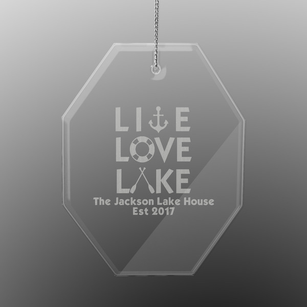 Custom Live Love Lake Engraved Glass Ornament - Octagon (Personalized)
