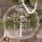 Live Love Lake Engraved Glass Ornament (Personalized)