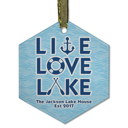 Live Love Lake Flat Glass Ornament - Hexagon w/ Name or Text
