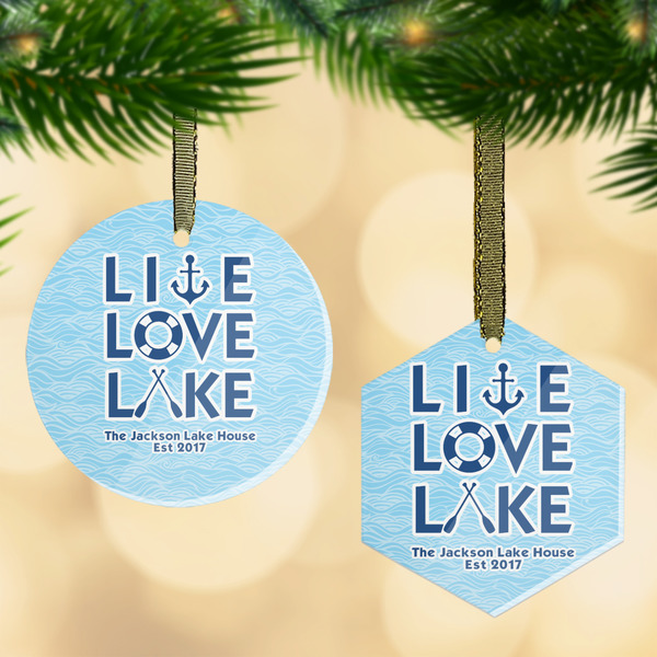 Custom Live Love Lake Flat Glass Ornament w/ Name or Text