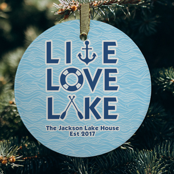 Live Love Lake Frosted Glass Ornament - Round (Lifestyle)