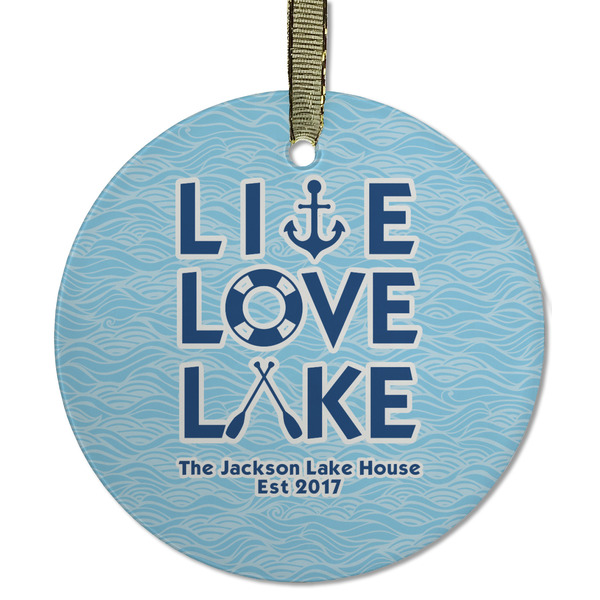 Custom Live Love Lake Flat Glass Ornament - Round w/ Name or Text