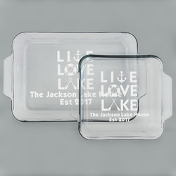 Live Love Lake Set of Glass Baking & Cake Dish - 13in x 9in & 8in x 8in (Personalized)