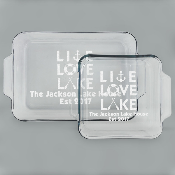 Custom Live Love Lake Set of Glass Baking & Cake Dish - 13in x 9in & 8in x 8in (Personalized)