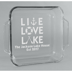 Live Love Lake Glass Cake Dish - 8in x 8in (Personalized)