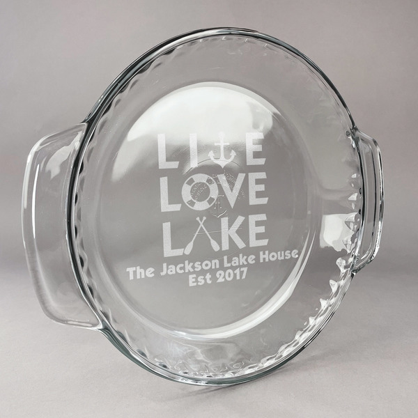Custom Live Love Lake Glass Pie Dish - 9.5in Round (Personalized)