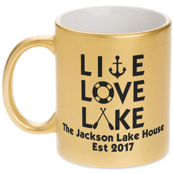 Custom Live Love Lake Metallic Gold Mug (Personalized)